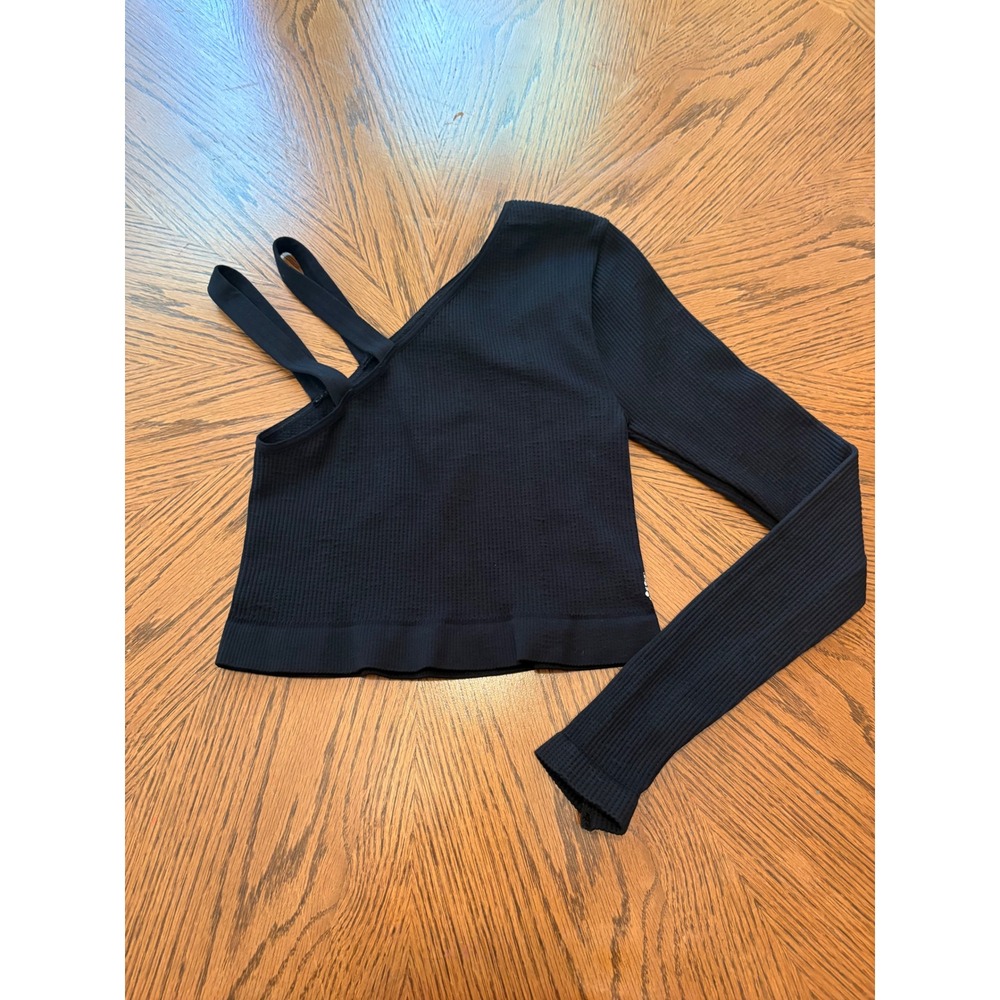 Free People FP Movement One Shoulder Long Sleeve Ribbed Crop Top Black XS/S